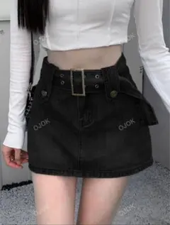 デニムスカート ブラック インパン付き