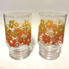 【昭和レトロ】　花柄ガラスコップ5個セット　ヴィンテージグラス