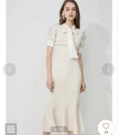 ハーフスリーブ2WAYリボンパワショルニットドッキングワンピース