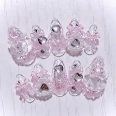 No.605　ネイルチップ 現品 量産型 地雷系 サブカル 平成女児 猫 ピンク