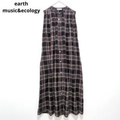 アースミュージック ロングワンピース チェック柄 ノースリーブ ゆったり F 茶