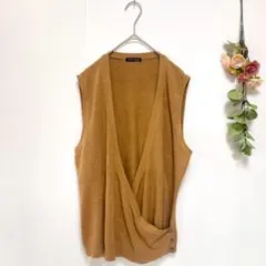美品✨【ANNE KLEIN】混カシミア カシュクール ベスト イエロー (L)のサムネイル