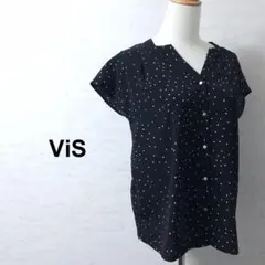 ViS ビス Vネック メタルボタン 総柄ブラウス 半袖 黒 L 夏のサムネイル