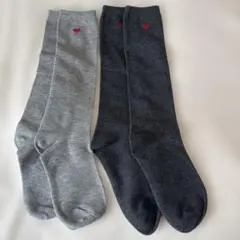 キッズ靴下セット ハイソックス グレー・ダークグレー　ハート付 19-24
