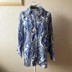 ZARA ザラ　ペイズリー柄　長袖シャツ　ブラウス　青×白　　Lサイズ　総柄