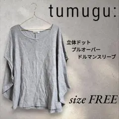 tsumugu: ツムグ ドルマンスリーブ 立体ドットカットソー半袖 グレーのサムネイル