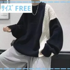 ⭐️新品⭐️バイカラー　ニット　トップス　ケーブル編み　プルオーバー　ユニセックス