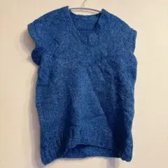 ブルー ニットベスト Vネック トップス きれいめ カジュアル 海外古着
