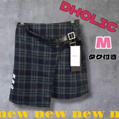 ＄【新品】DHOLIC チェック ベルト ミニスカート グリーン Mのサムネイル