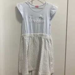 半袖ワンピース 水色 ドット 白 130cm 袖フリルのサムネイル