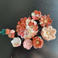 UT04 つまみ細工の髪飾り-Uピンセット-⑩テラコッタ 七五三　成人式　卒業式