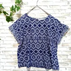 ザラ　ザラベーシック　ZARA　半袖　カットソー　Ⅿ　ブルー　チェック　花柄