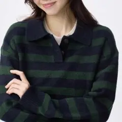 GU パフニットボーダーポロシャツ XLサイズ ボーダー セーター ニット