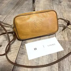 本物☆ロエベ アナグラム柄 レザー ショルダーバッグ 斜めがけ キャメルブラウン