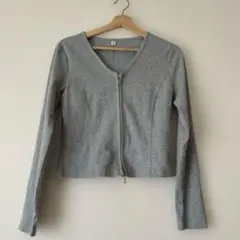 GU リブダブルジップVネックカーディガン L