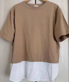 GU バックリボン レイヤード風 Tシャツ ベージュ