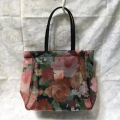 【Arukan/アルカン】花柄 シースルー ファスナー付きトートバッグのサムネイル