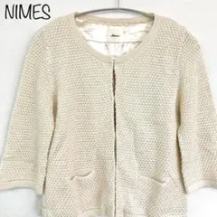 【NIMES】ウール混　七分袖ニットカーディガン　ベージュ