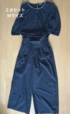 レディース　ワイドパンツ　七分丈トップス　２点セット　黒　ブラック