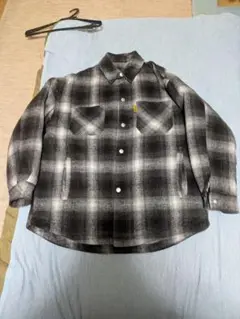 フランネルジャケット 黒白チェック 中綿入り