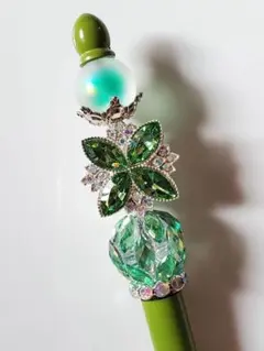 カスタムボールペン✨カスタムタッチペン フラワー グリーン キラキラ