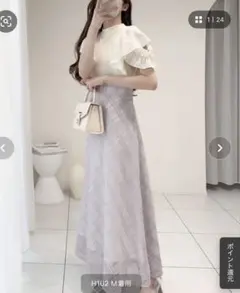 mily bilet ダブルフリル袖チェックレースドッキングワンピース