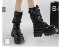 GRL ダブルベルトカバーロングブーツ【zr1414】ブラック24.5