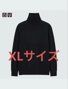 クレープウールタートルネックセーター（長袖） BLACK 黒 XLサイズ