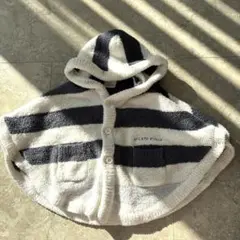 gelatopiqueフード付きポンチョ 70-80cm グレー系ストライプ