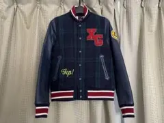 X-girl　エックスガール　袖牛革　紺　緑　スタジアムジャンパー スタジャン