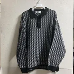 チェック柄 長袖ニット ポロシャツ