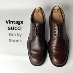 【美品】GUCCI ヴィンテージ　90s ダービーシューズ　真鍮ロゴDBR 45 美品】GUCCI ヴィンテージ 90s ダービーシューズ 真鍮ロゴDBR 45