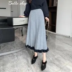 秋冬コーデ❤️ニットスカート　ロングスカート　プリーツ　フレア　ハイウエスト