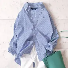 美品♪ラルフローレン　コットン　シャツ　ストライプ　ポニー刺繍　長袖　M相当