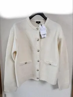 タグ付き新品未使用 PLST ウールミドルゲージカーディガンMアイボリー白