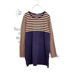 ユニクロ ボーダー 切替 チュニック(L)カットソー プルオーバー 長袖