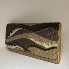 ビーズ刺繍　和装用バッグ　クラッチバッグ　ゴールドクラッチバッグ