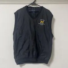 古着　ストリート　ベスト　韓国　黒　ナイロンジャケット　Vネック　企業ロゴ　刺繍