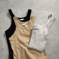 美品 3枚セットH&M アメスリタンクトップ キャミソール黒MベージュLグレーM