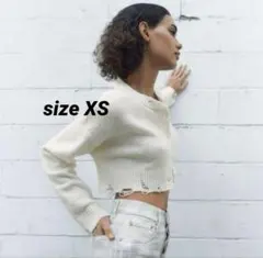ZARA クロップド ユーズド ニット カーディガン　xs タグ付きのサムネイル