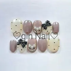 ネイルチップ　オーダー　ベリーショート　現品　マグネット　リボン　ドット