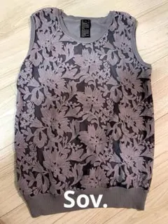 ★Sov. 花柄ノースリーブ 上品 グレー フリーサイズ★