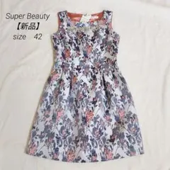 スーパービューティー ボタニカル柄 サテン織 ノースリーブワンピース 42 XL