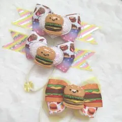 ヘアゴムハンドメイド　キッズリボン　ヘアアクセサリー　食べ物柄　お揃い