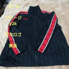 美品 PUMA ジャケット デカロゴ L-O 黒×赤 プージャ ジャージ　y2k
