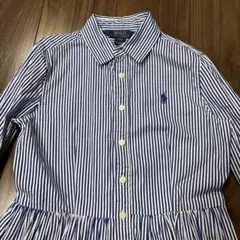 [美品]POLO 長袖ワンピース 青と白のストライプ サイズ140