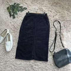 6956✾Leeリー✾コーデュロイタイトスカート【S】ネイビー/ミモレ/コットン