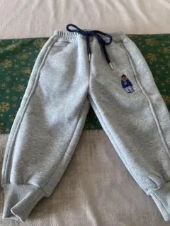 裏起毛 キッズ 刺繍 スウェット パンツ 熊グレー 90cm