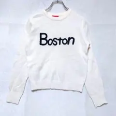 アースミュージックエコロジー ボストンロゴ ニット M アイボリー