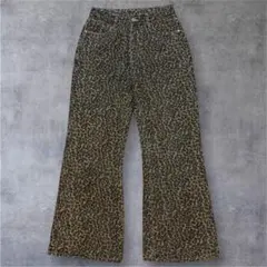 00s archive Leopard Flare denim pants